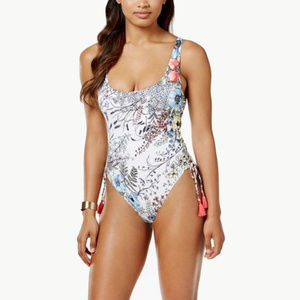 Vince Camuto Wildflower-Print Lace-Up One-Piece
